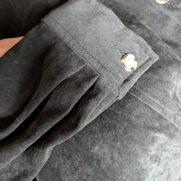 Outline Black Velvet Button Down Long Sleeve Shirt with  Brown Buttons Size 16W - Picture 5 of 13